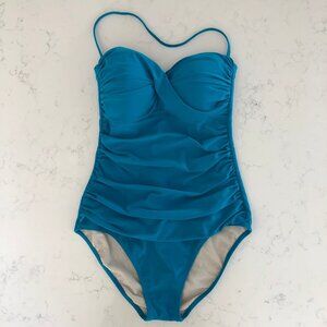 Profile Lined One Piece Swim Suit w Ruched Sides Turquoise Blue No Size Tags